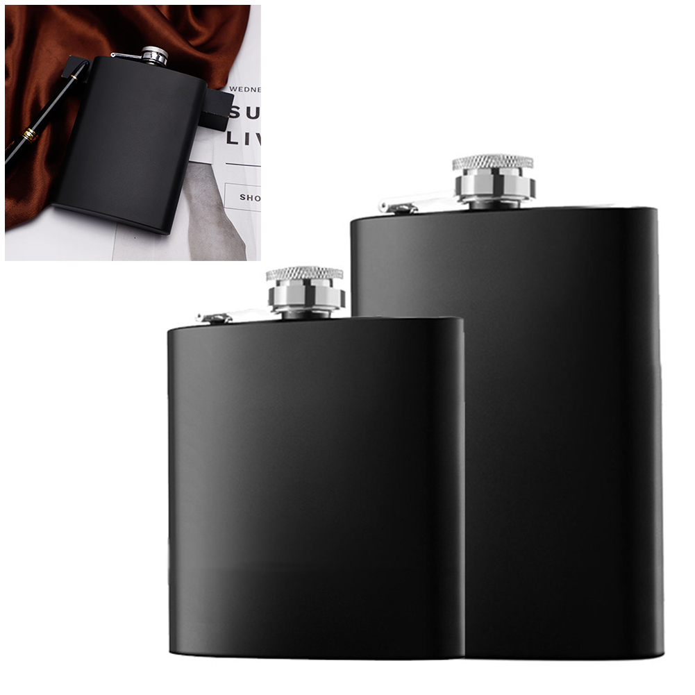 Wine Beer Spirits - 6/8oz Black Hip Flask Stainless-Steel Whiskey