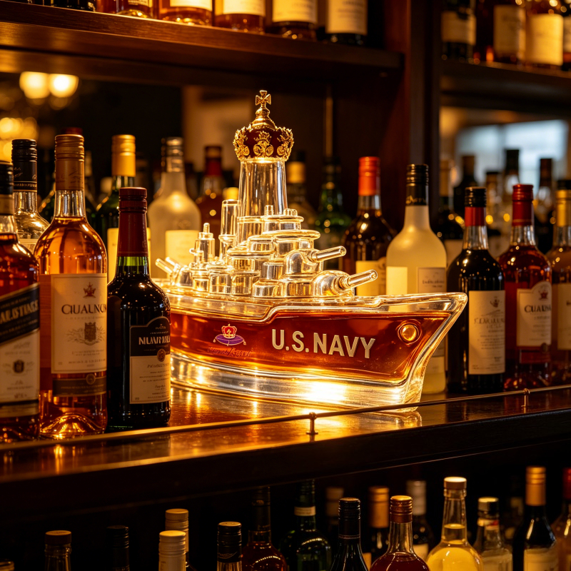 Wine Beer And Spirits - Novelty Warship Design Whiskey Decanter Crown
