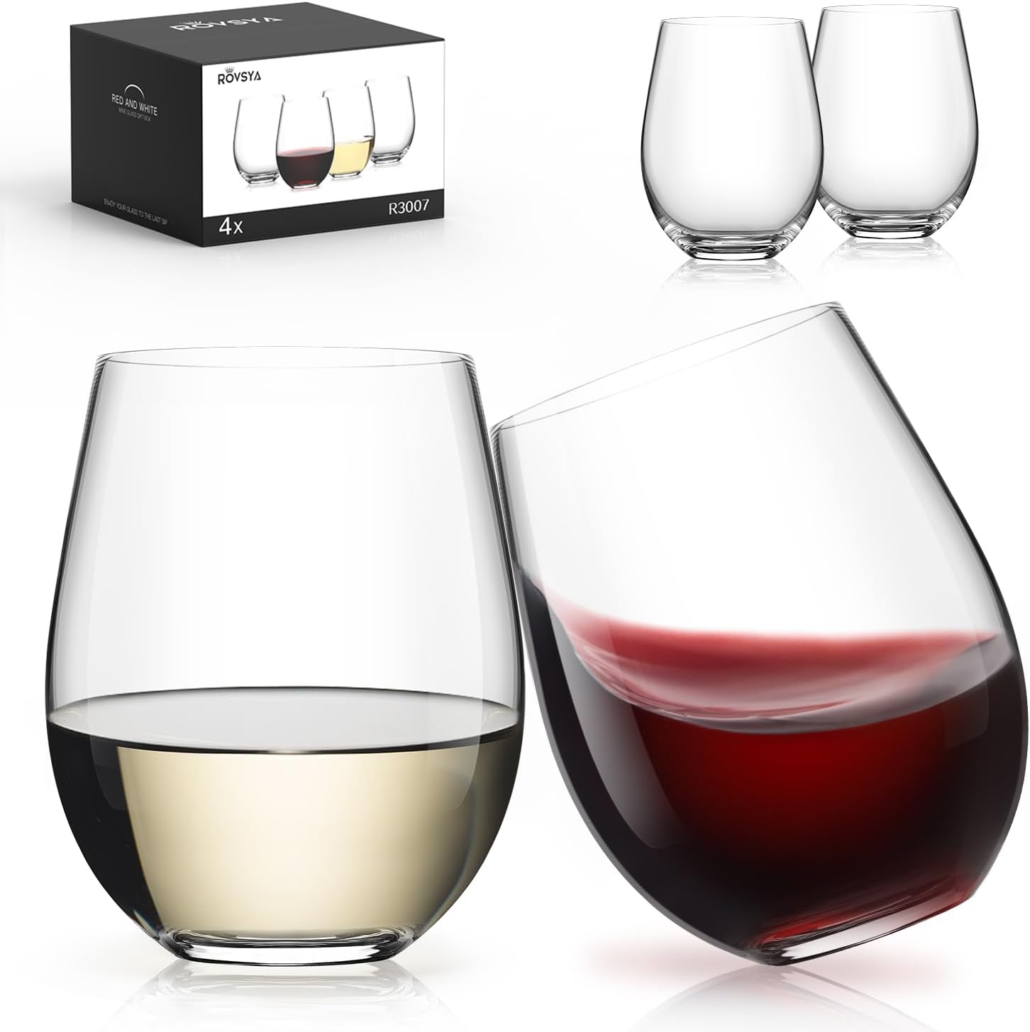 Wine Glass Set Crystal - Stemless Wine Glasses Set of 4,