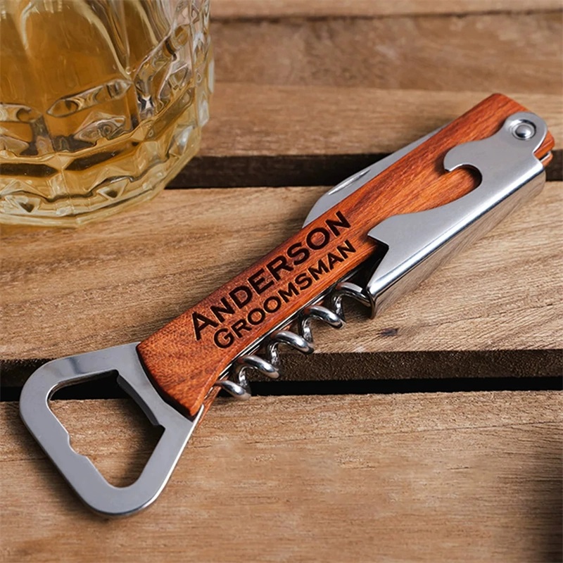 Wine In Beer Name - Custom Engraved Name Text Wood Handle