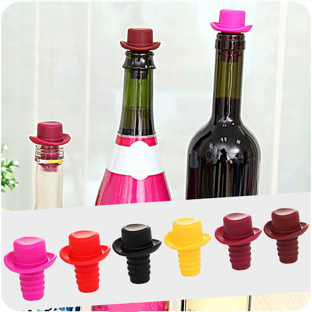 Wine Beer Hat - 5Pcs Hat Shaped Silicone Wine Bottle