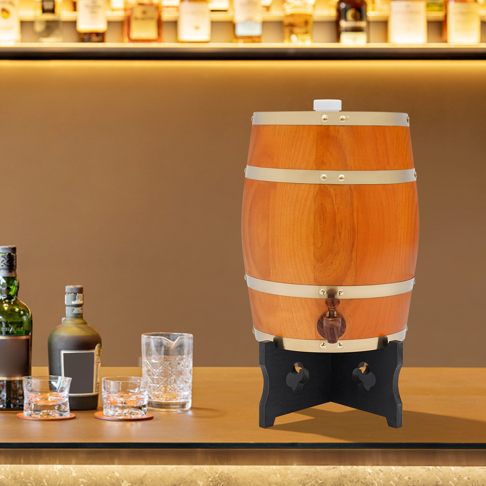 Wine Whiskey Beer - Beige-yellow Wine Barrel, Vertical Wooden Wine