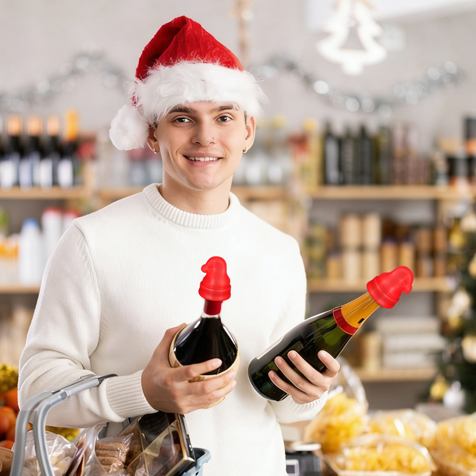 2Pcs Mini Santa Hat Wine Stopp - Wine Beer Hat บทวิจารณ์และราคา