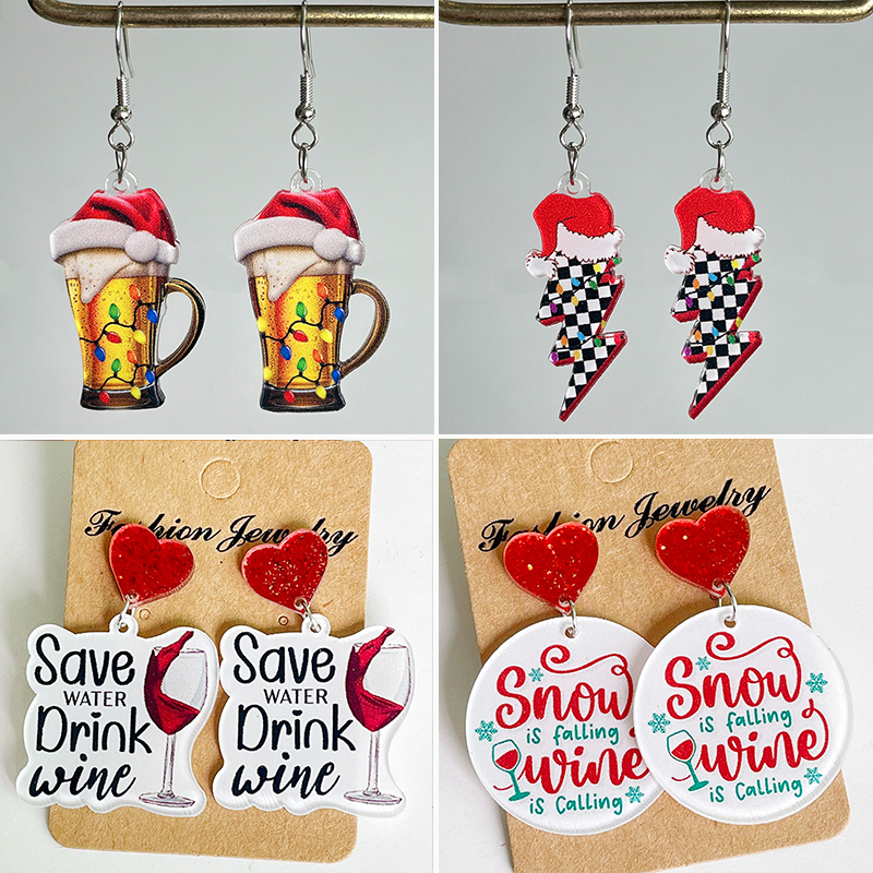 New Christmas Earrings Christm - Wine Beer Hat บทวิจารณ์และราคา