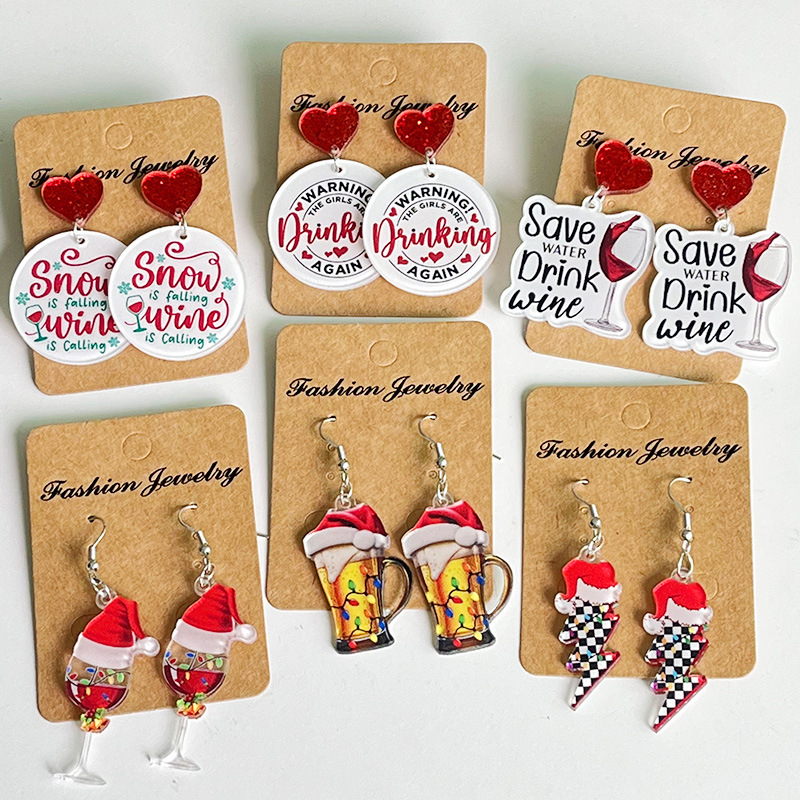 New Christmas Earrings Christm - Wine Beer Hat บทวิจารณ์และราคา