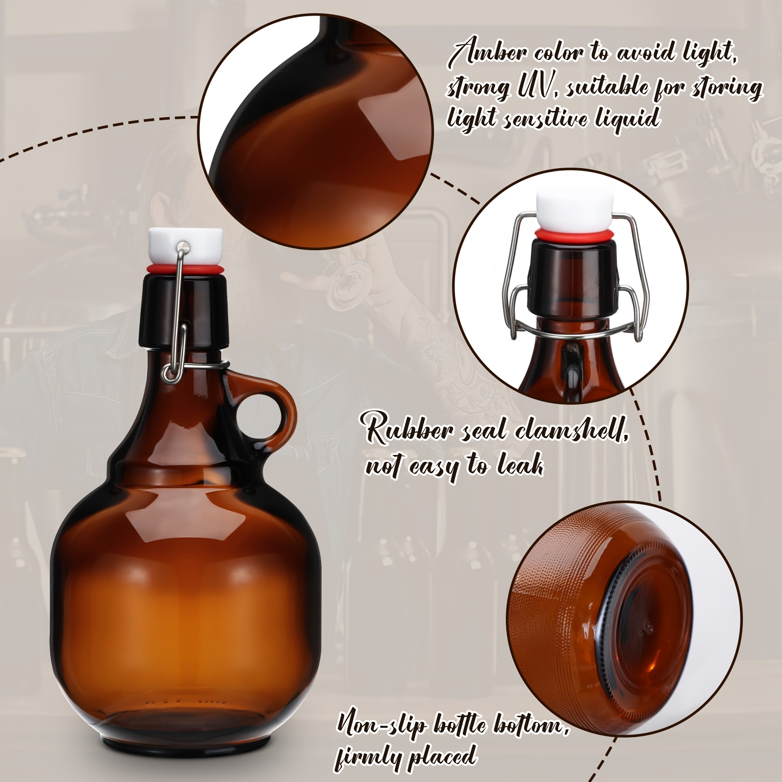 4pcs Amber Glass Growlers for  - Wine Beer And Cider บทวิจารณ์และราคา