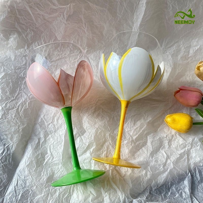 Middle Aged Tulip Painted Glas - Wine Beer Foot บทวิจารณ์และราคา