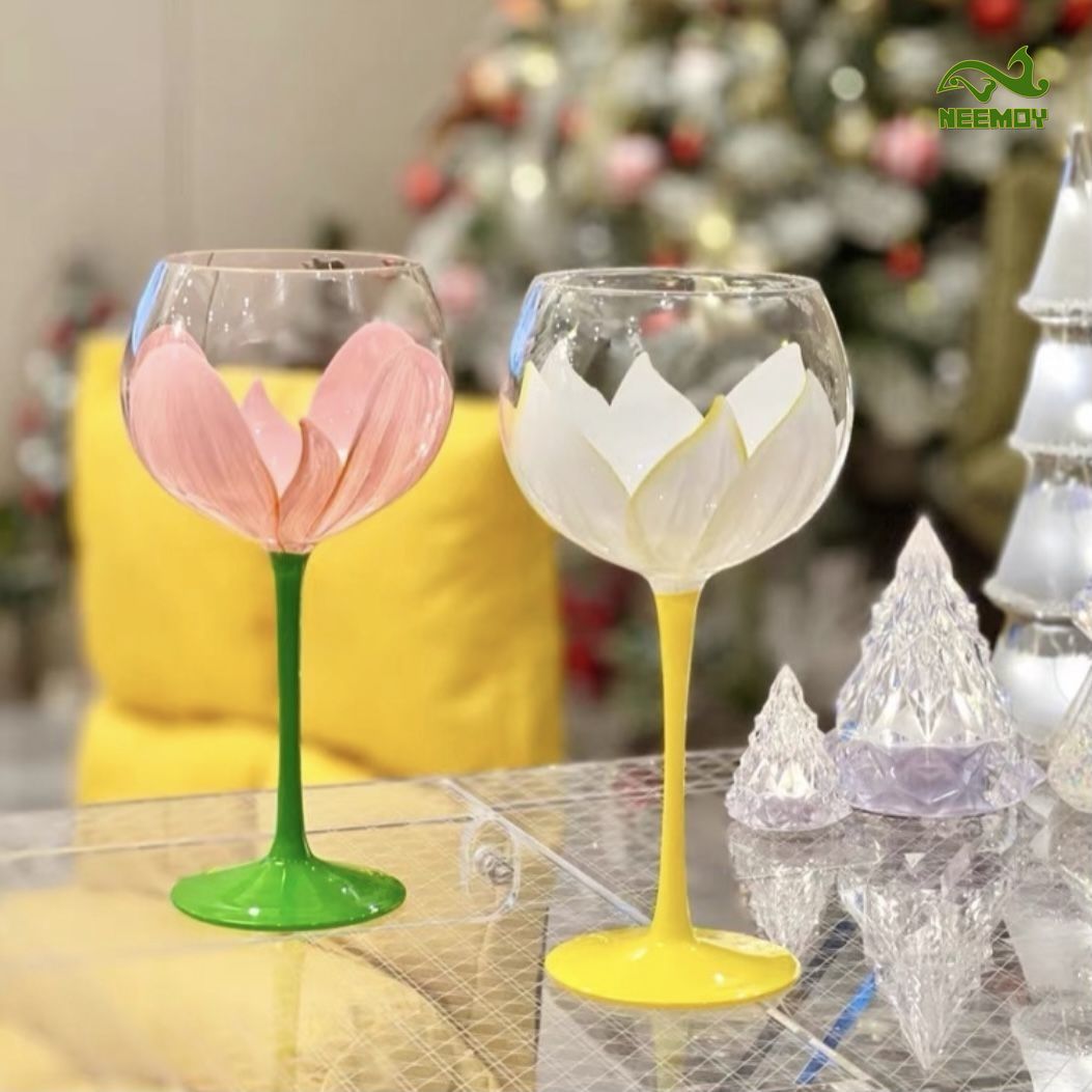 Middle Aged Tulip Painted Glas - Wine Beer Foot บทวิจารณ์และราคา